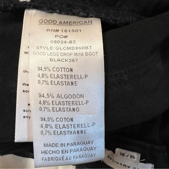 Good American Good Legs Crop Boot Cut Super High Rise button fly jeans black 31 - Picture 14 of 15